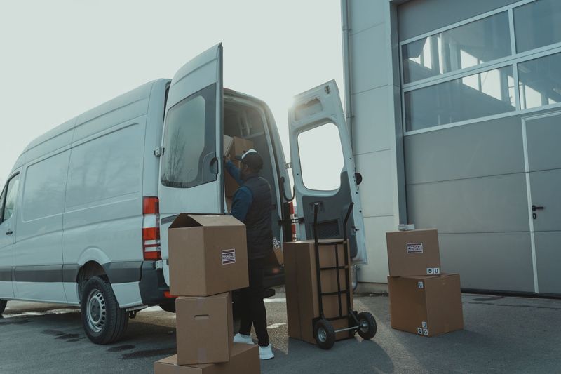 Movers carefully guiding an upright piano through a residential doorway