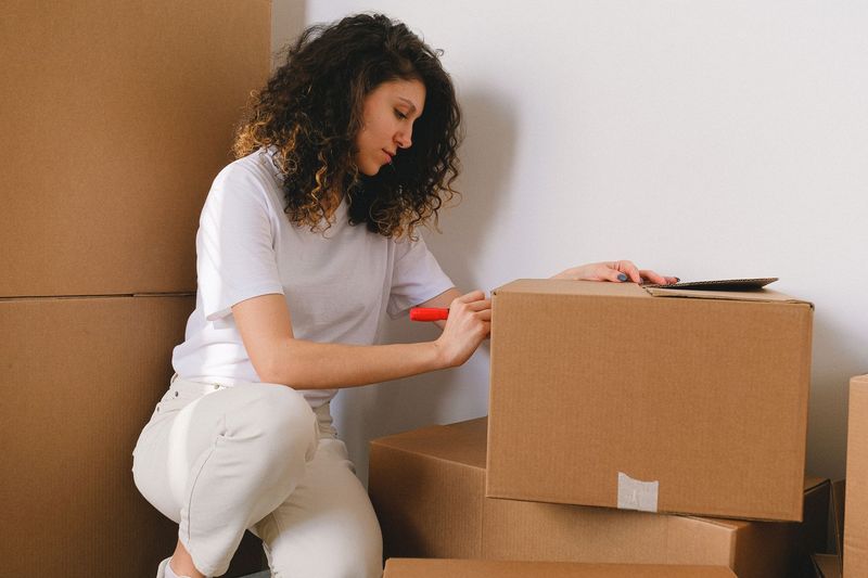 Friendly movers organizing furniture in a Glenbrook living room